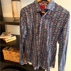 Roar Men’s Navy Patterned Button-Down with Red & White Accents